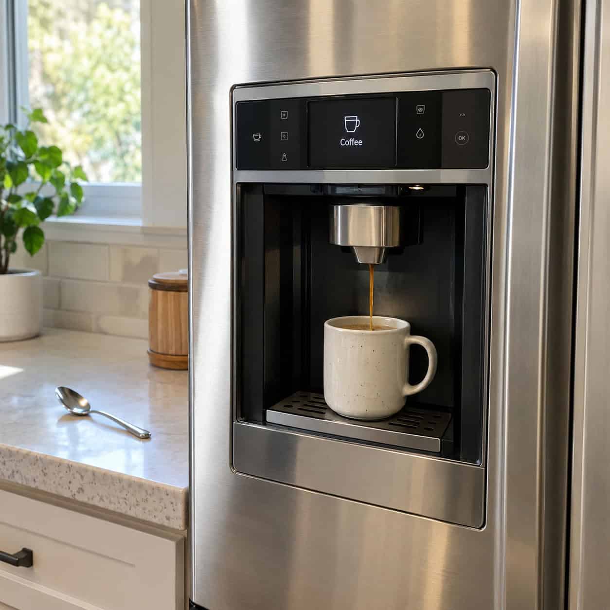 The Coffee Maker Built Into the Refrigerator Door