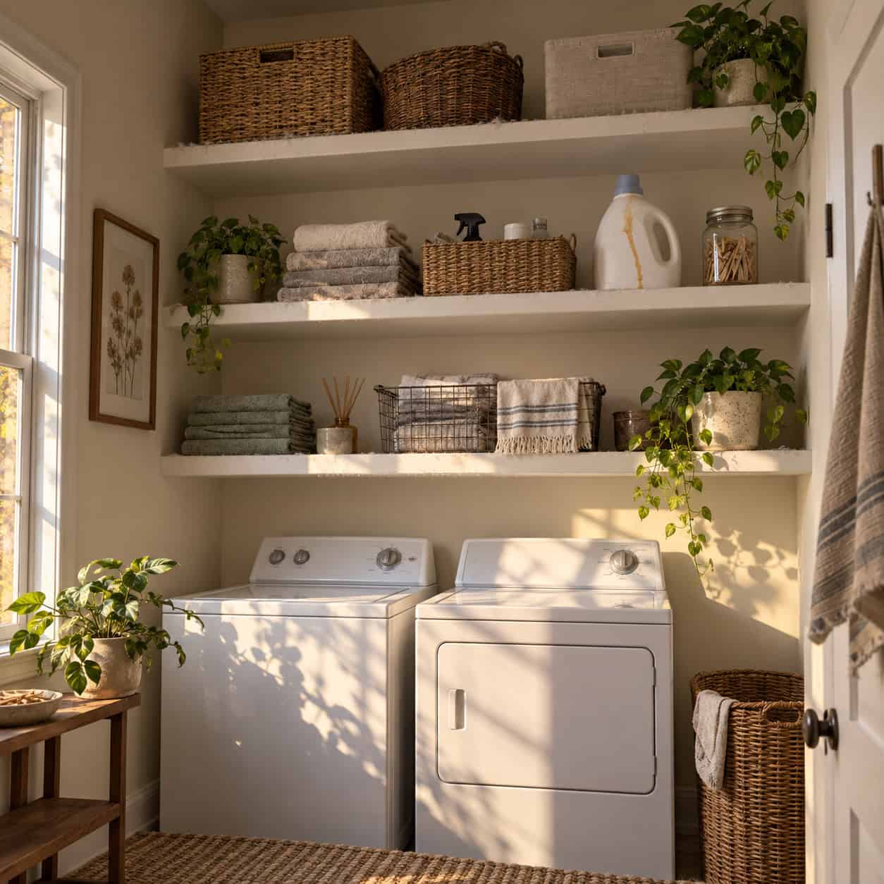Open Shelving Mounted All the Way to the Ceiling