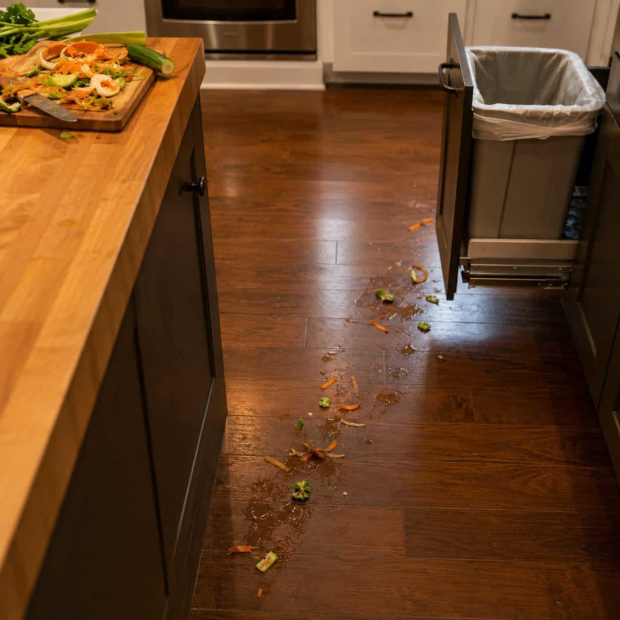 A Trash Pull-Out Placed Away From the Prep Zone