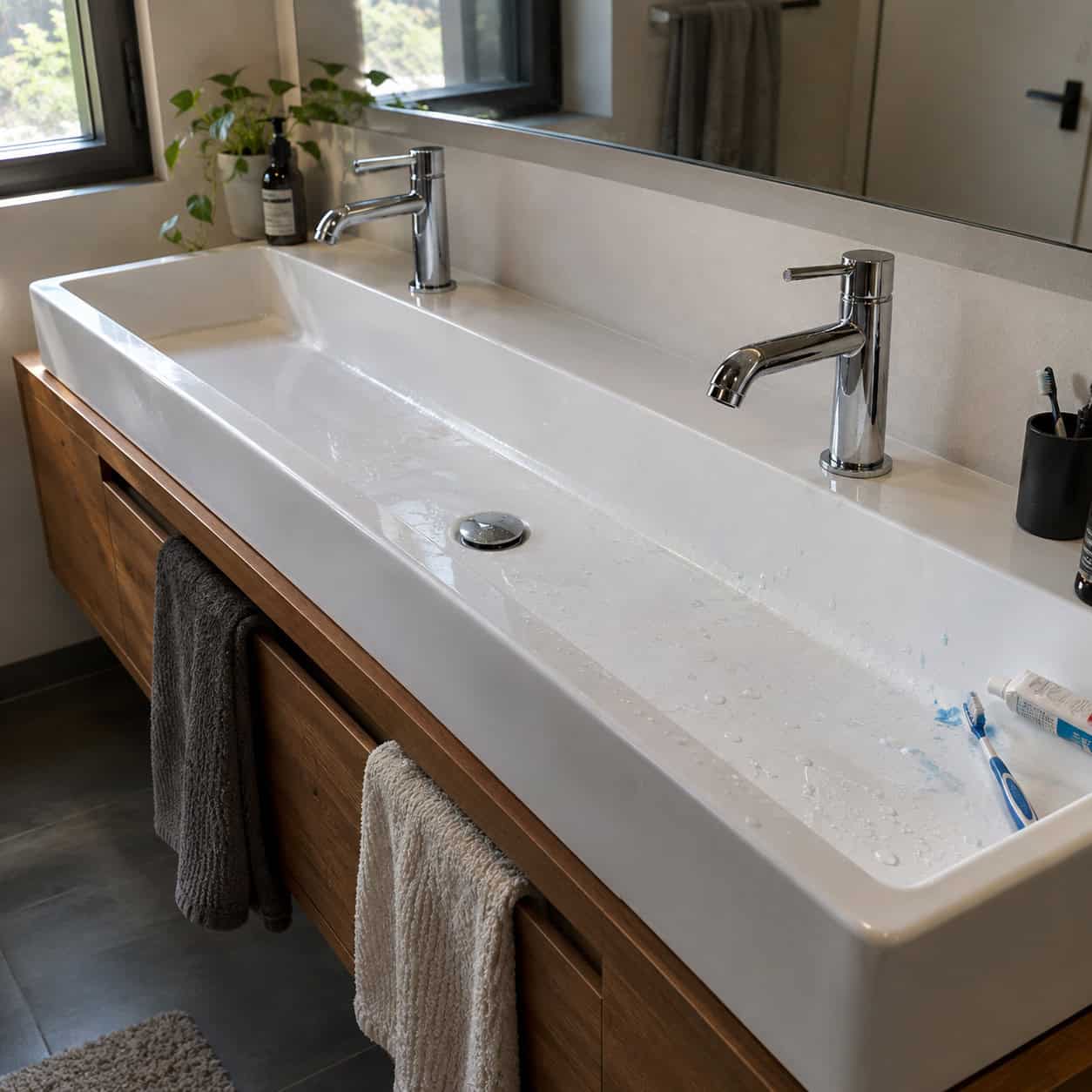 The Trough Sink With Two Faucets
