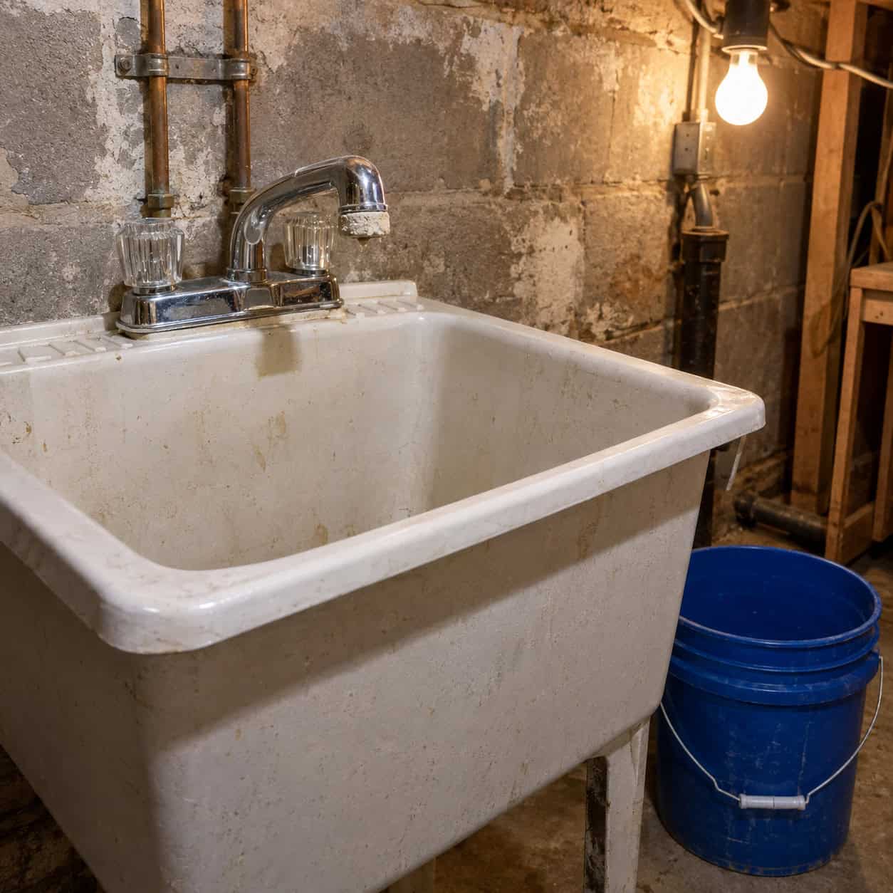 A Stubby Two-Handle Laundry Faucet With No Sprayer