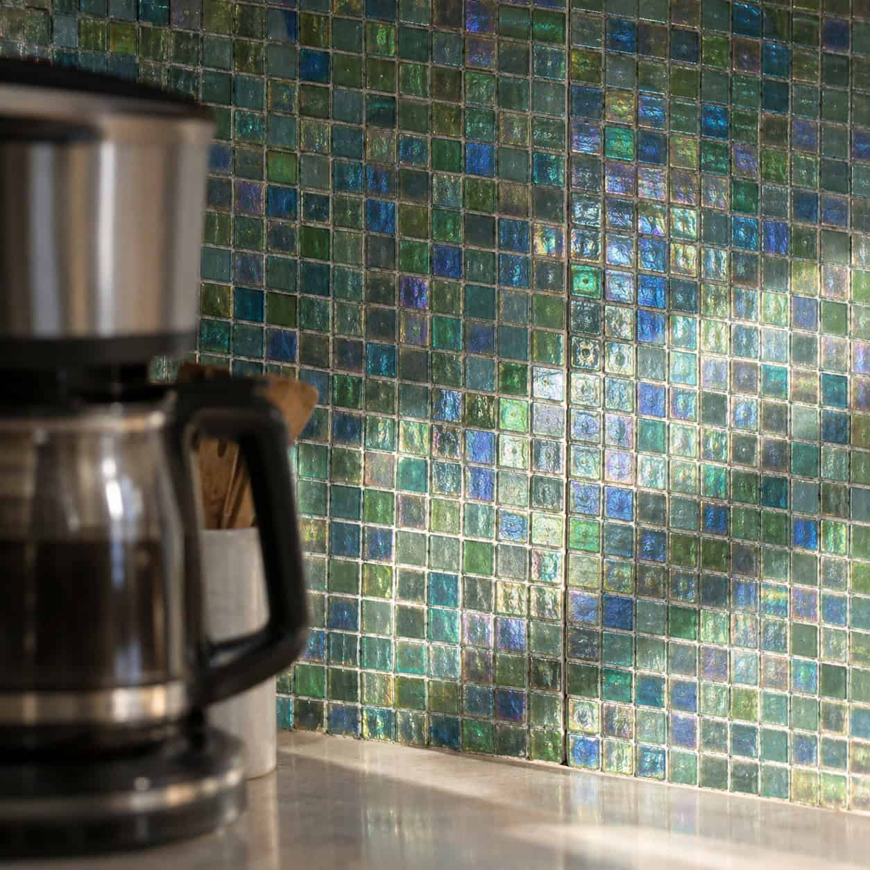 Iridescent Mesh-Backed Glass Mosaic Sheets