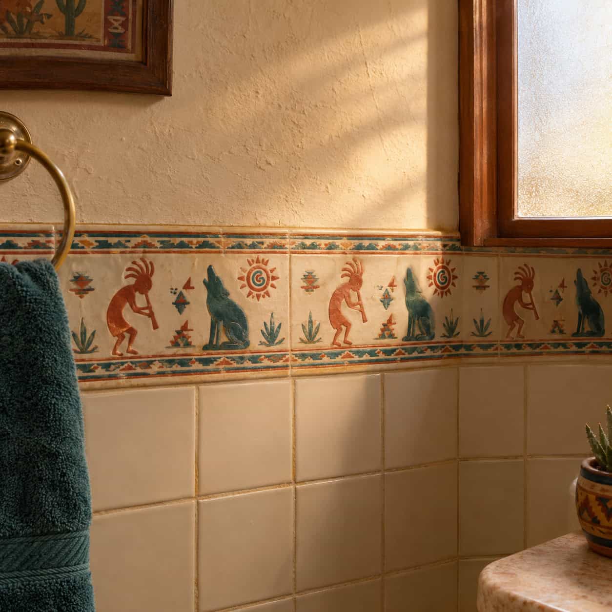 Kokopelli and Howling-Coyote Accent Tile