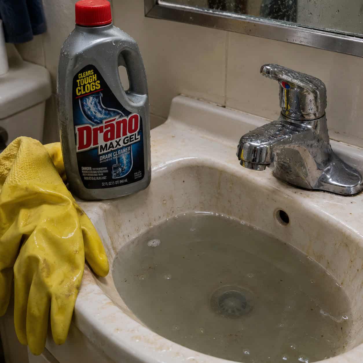 Pour a Bottle of Chemical Drain Cleaner Down a Slow Drain