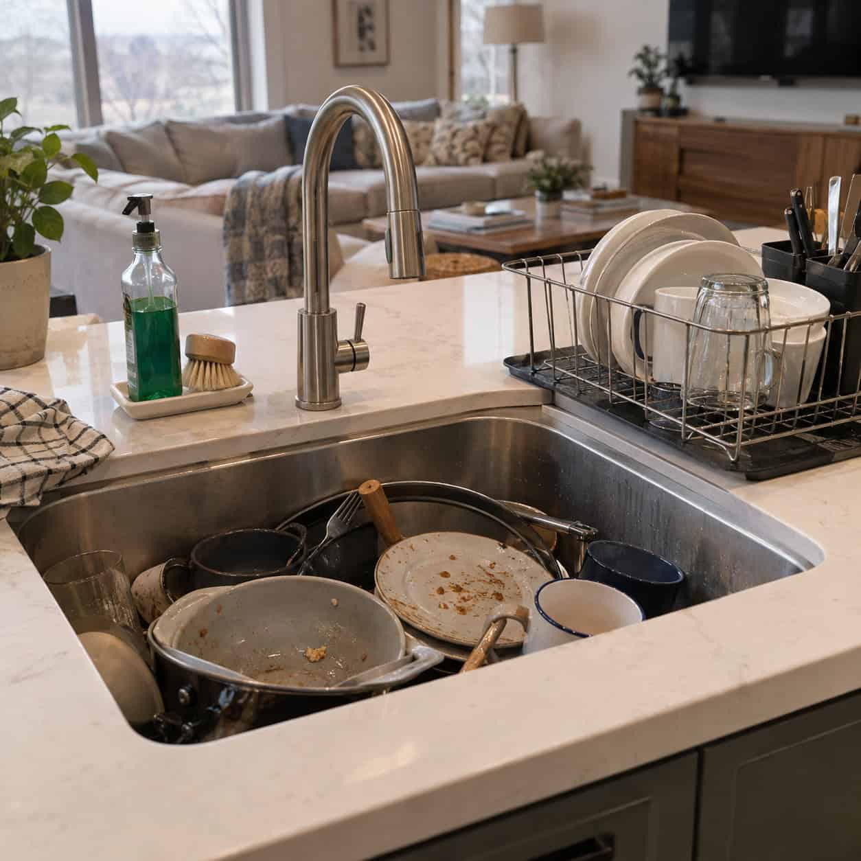 The Main Cleanup Sink Dropped in the Island