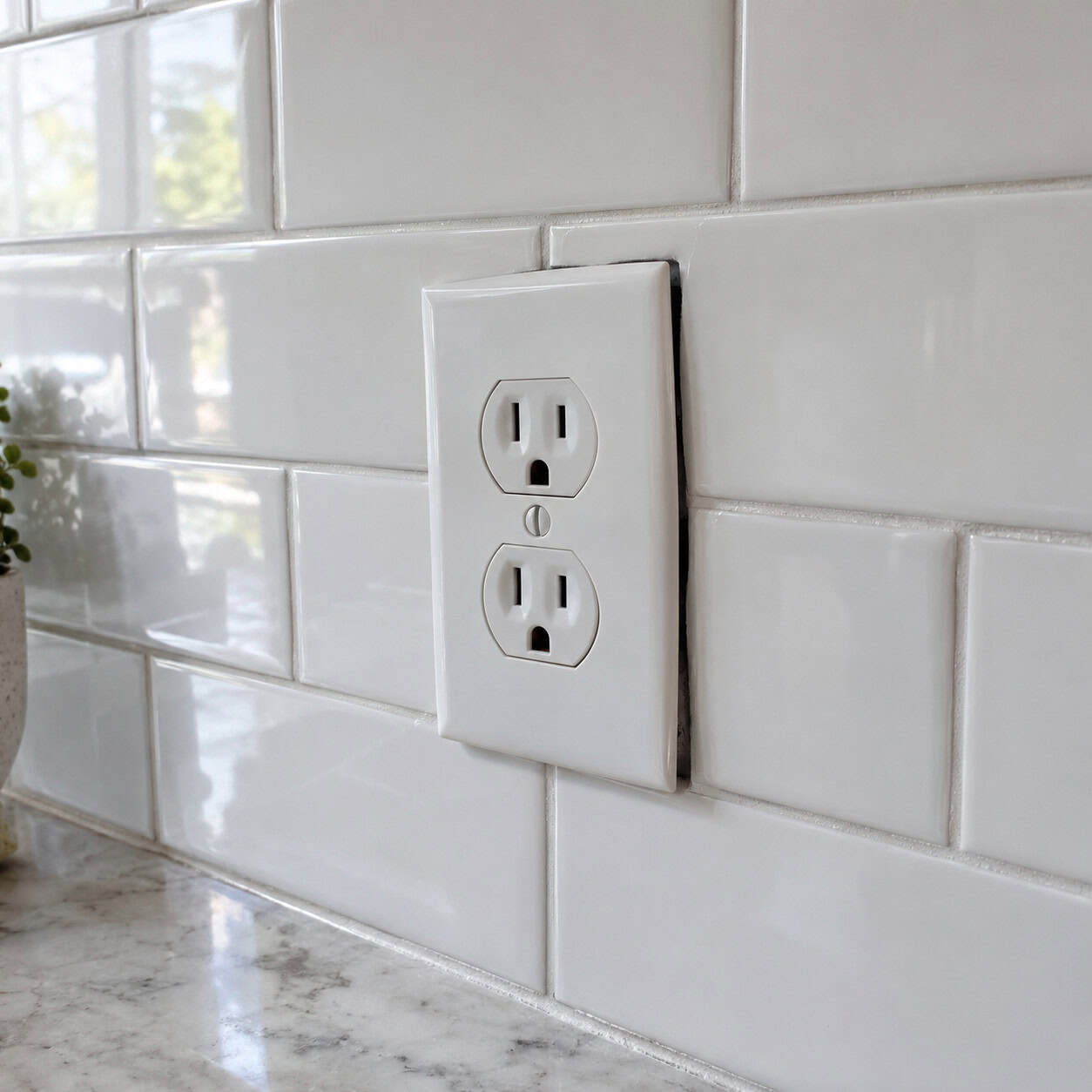 Outlets sunk half an inch behind the tile