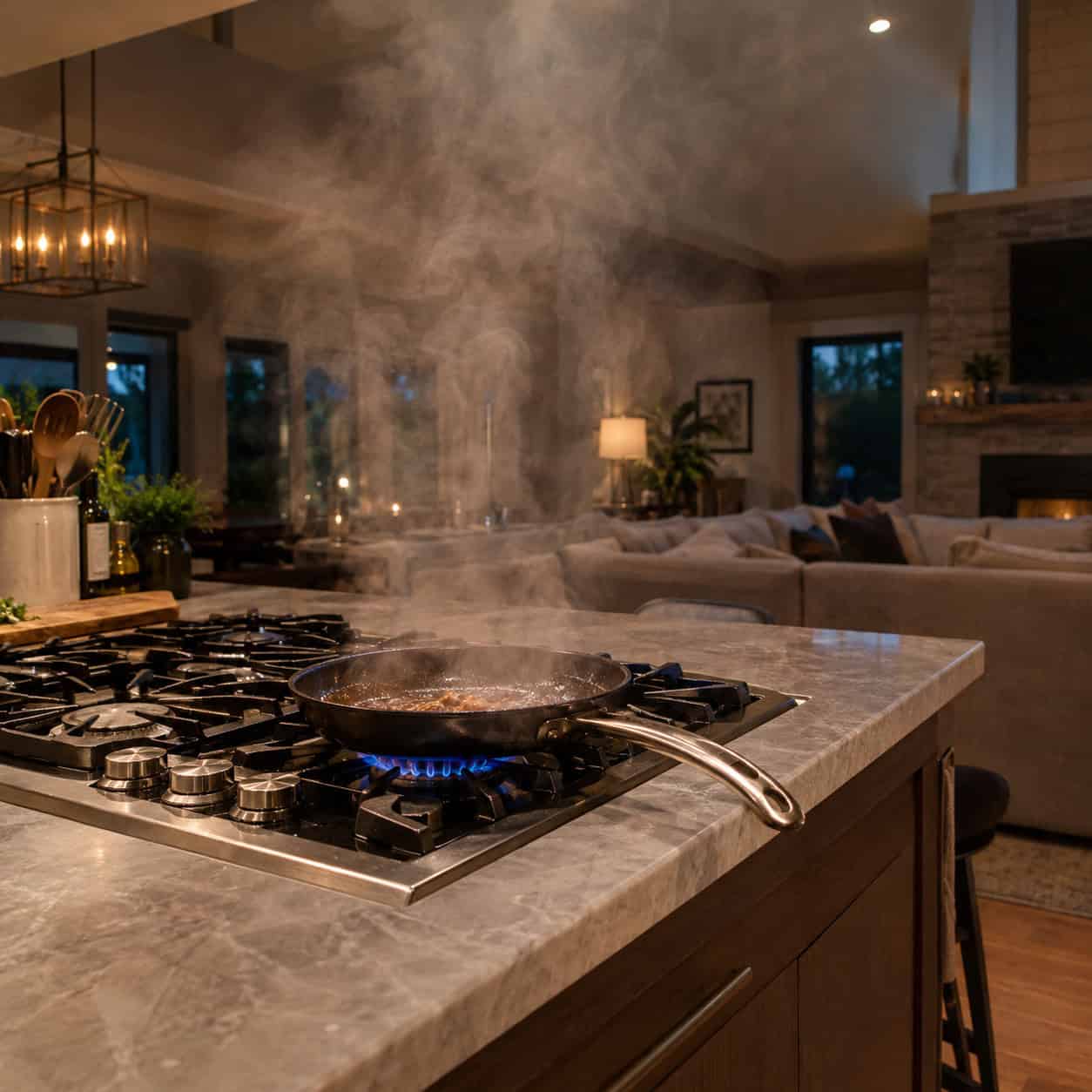 A Cooktop in the Island With No Real Hood