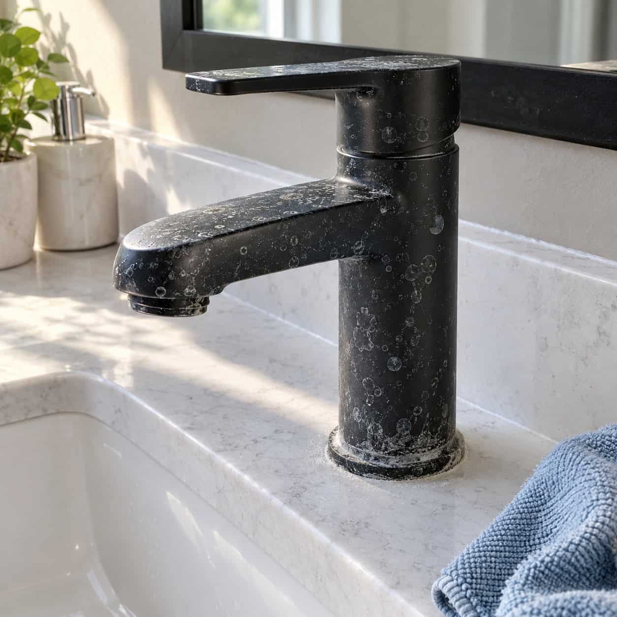 Matte black faucets and shower trim
