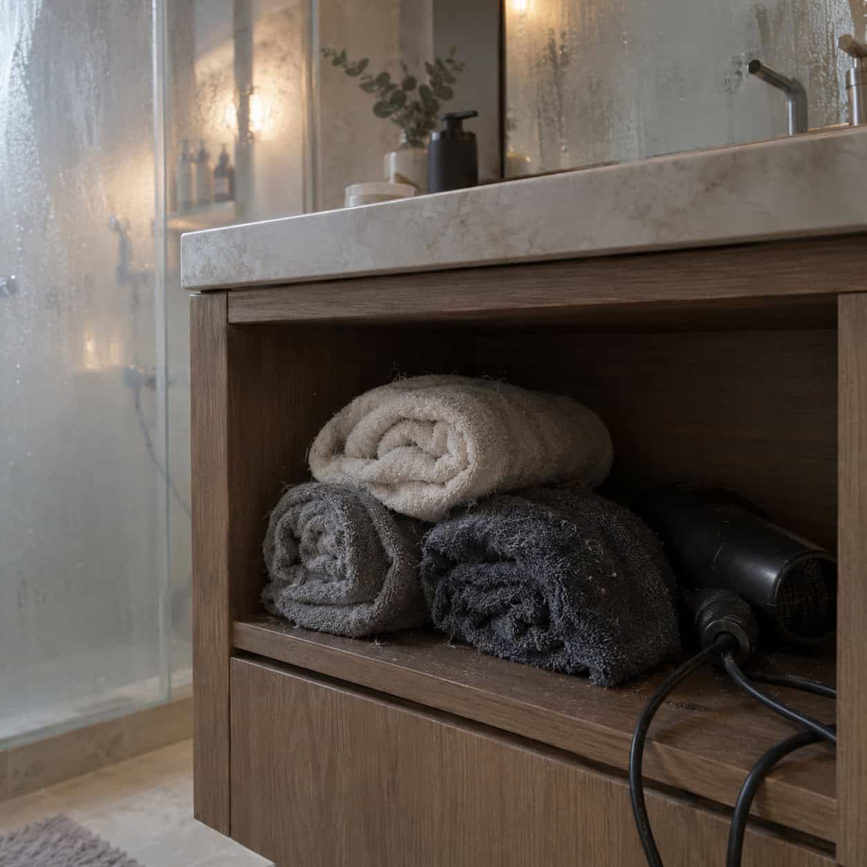 Open Towel Cubbies Under the Sink