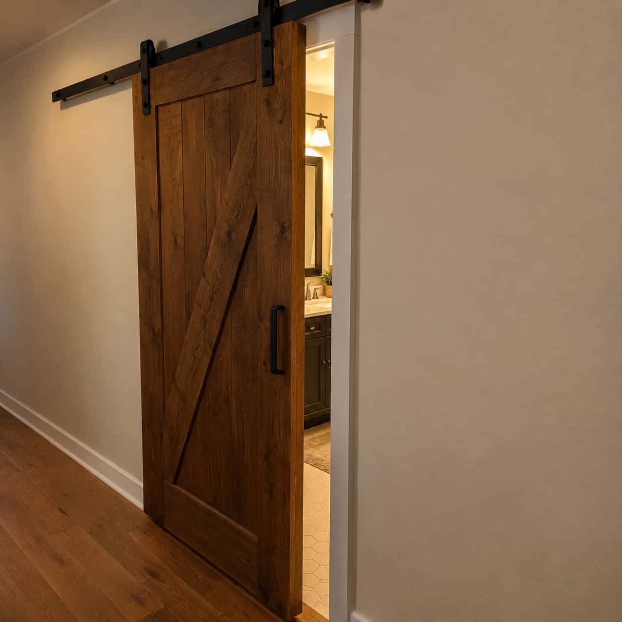 A barn door on a bathroom