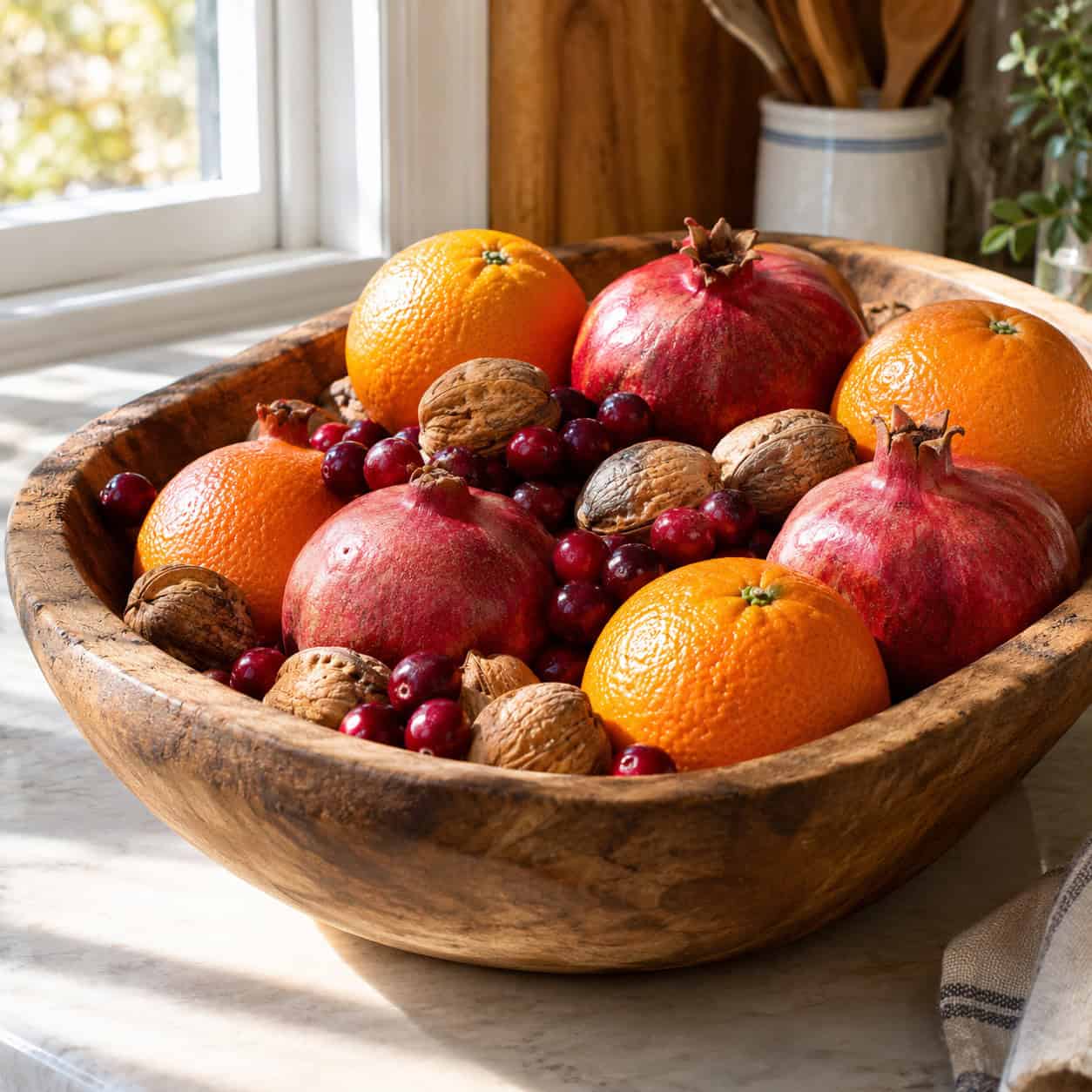 A Bowl of Citrus, Cranberries, and Nuts
