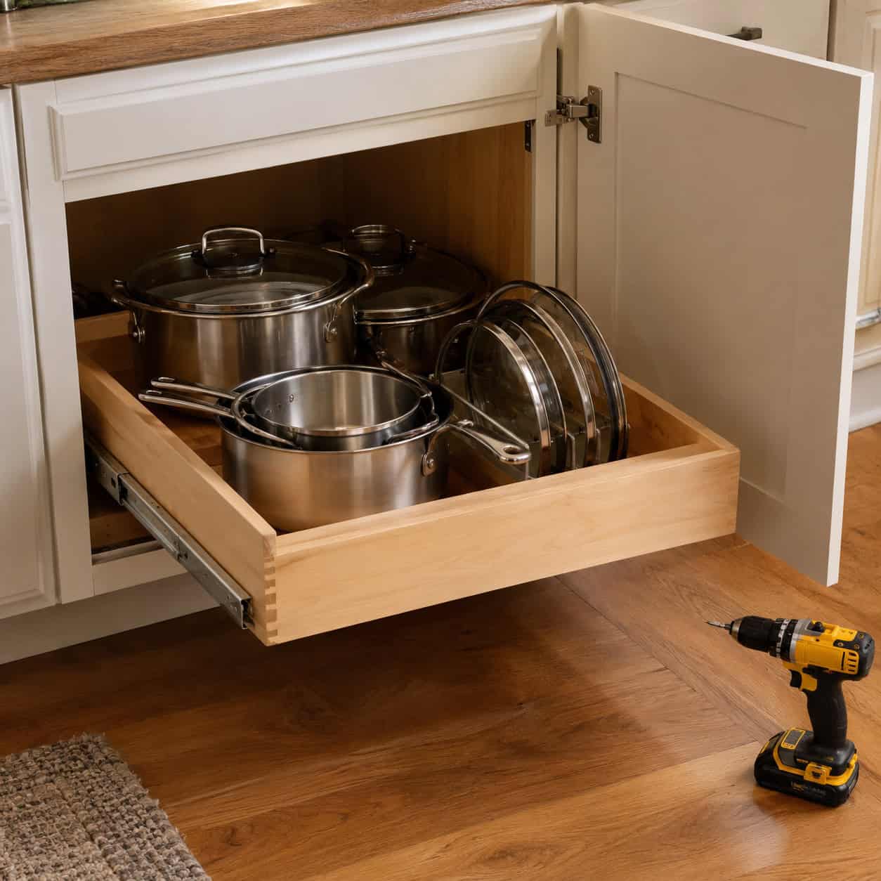 Drop Pull-Out Shelves Into Two Base Cabinets