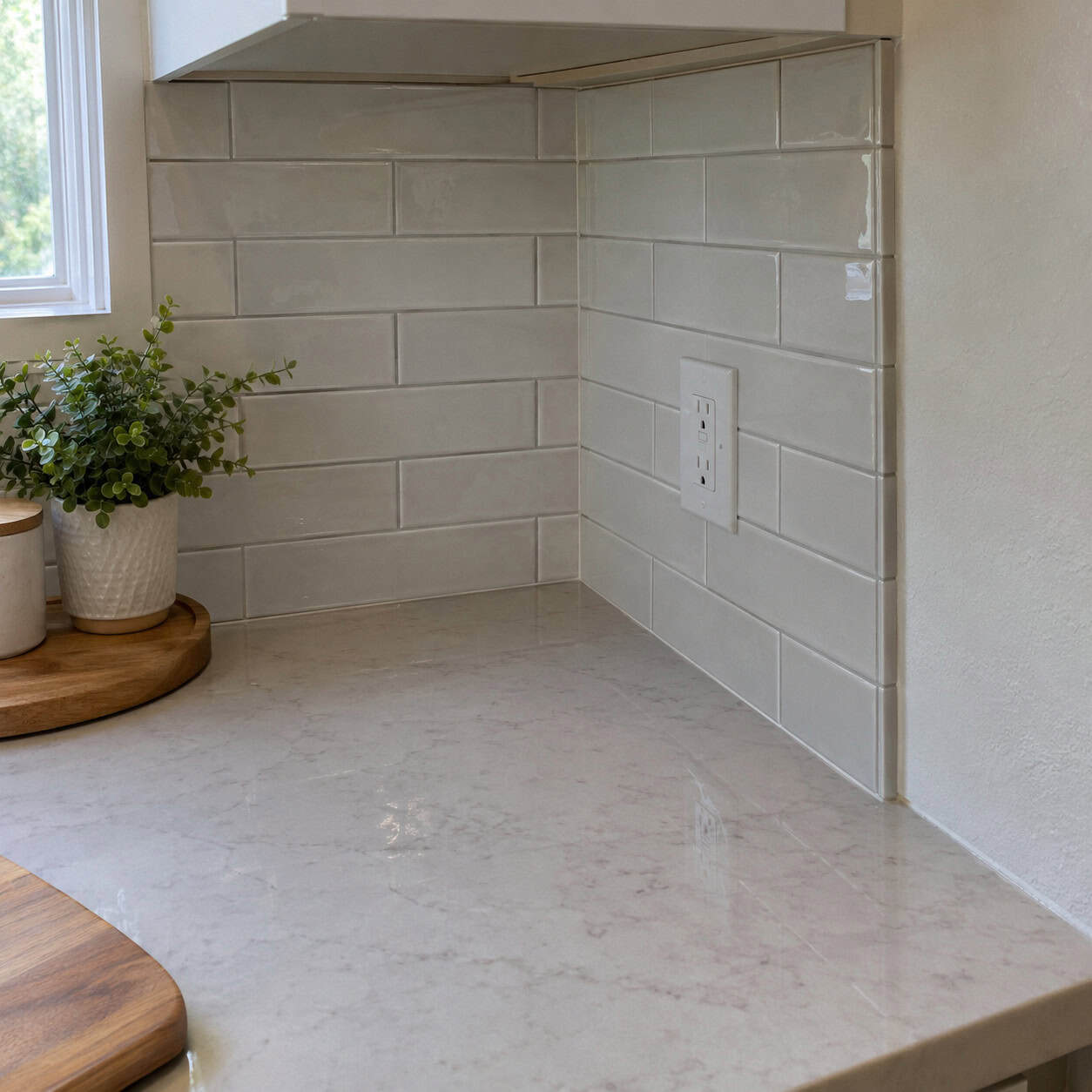 Half-inch tile slivers in the corners