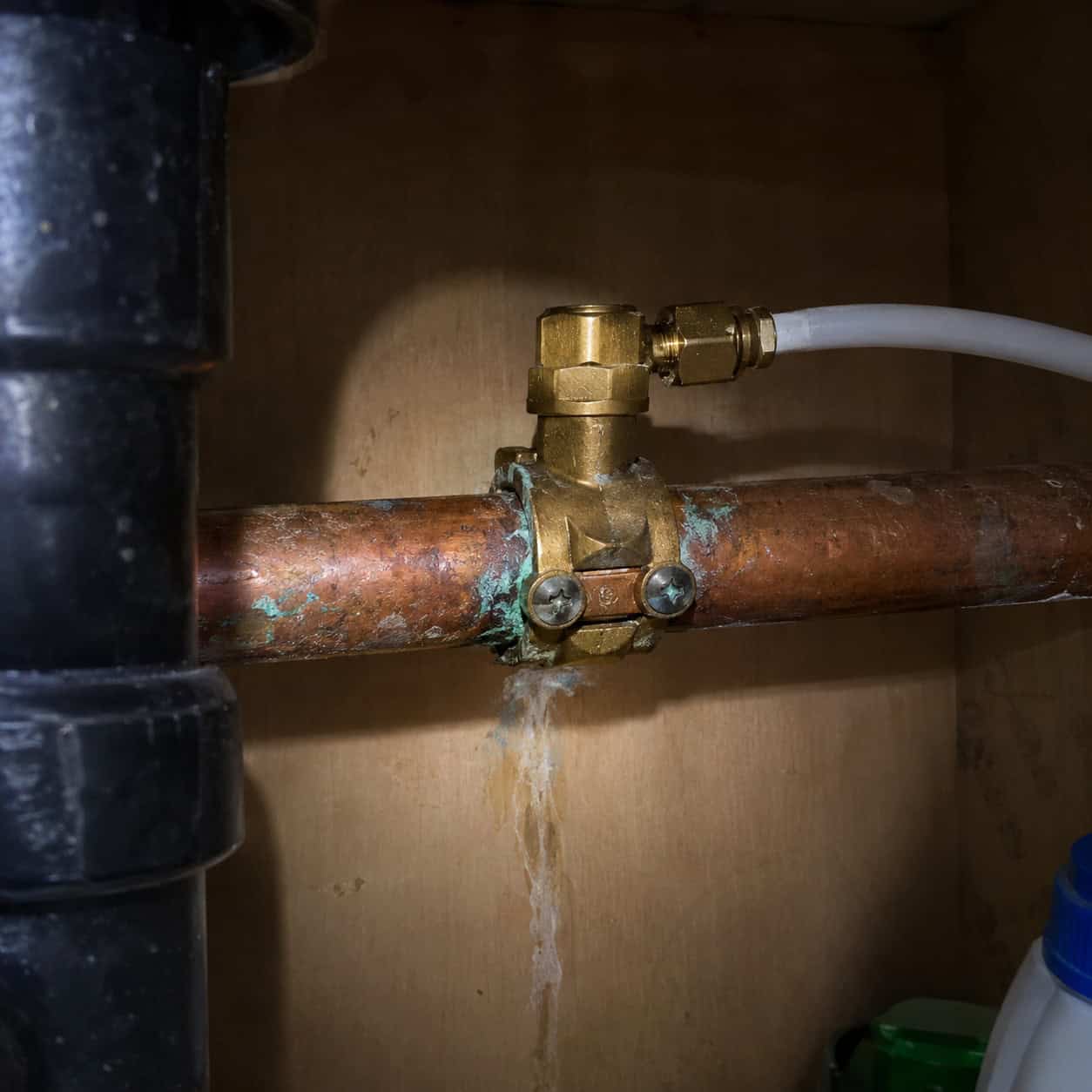 A saddle valve on the fridge line