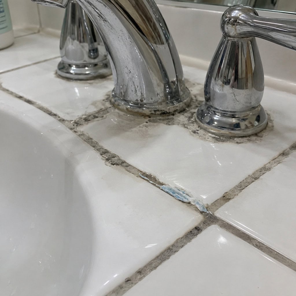 A Tiled Vanity Top With Grout Lines