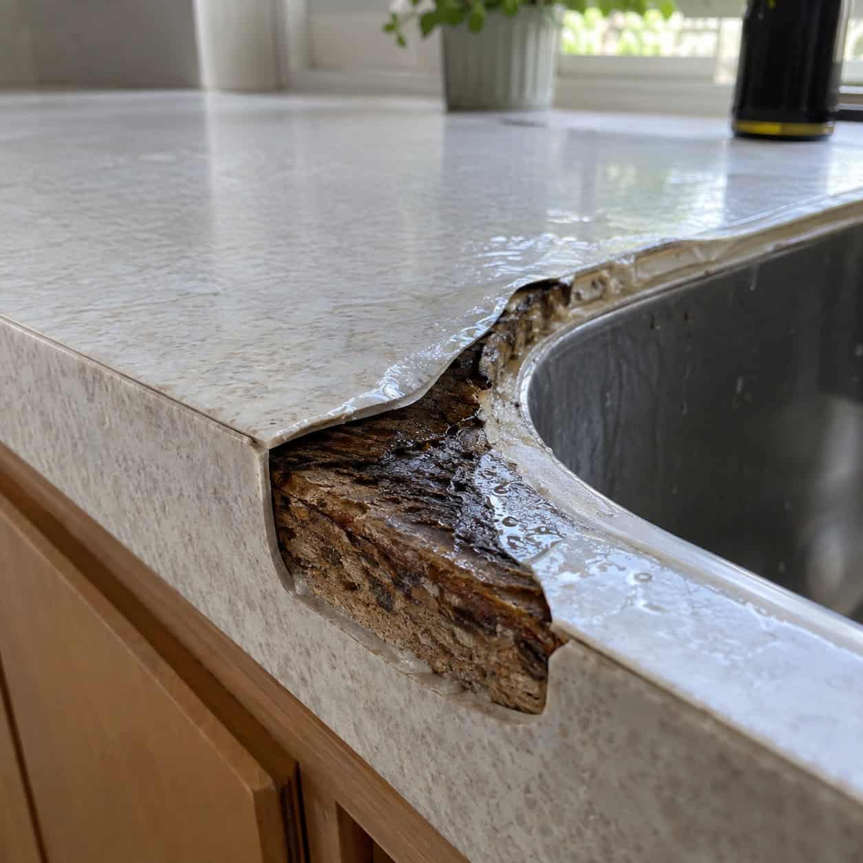 An Undermount Sink Clamped to a Laminate Countertop
