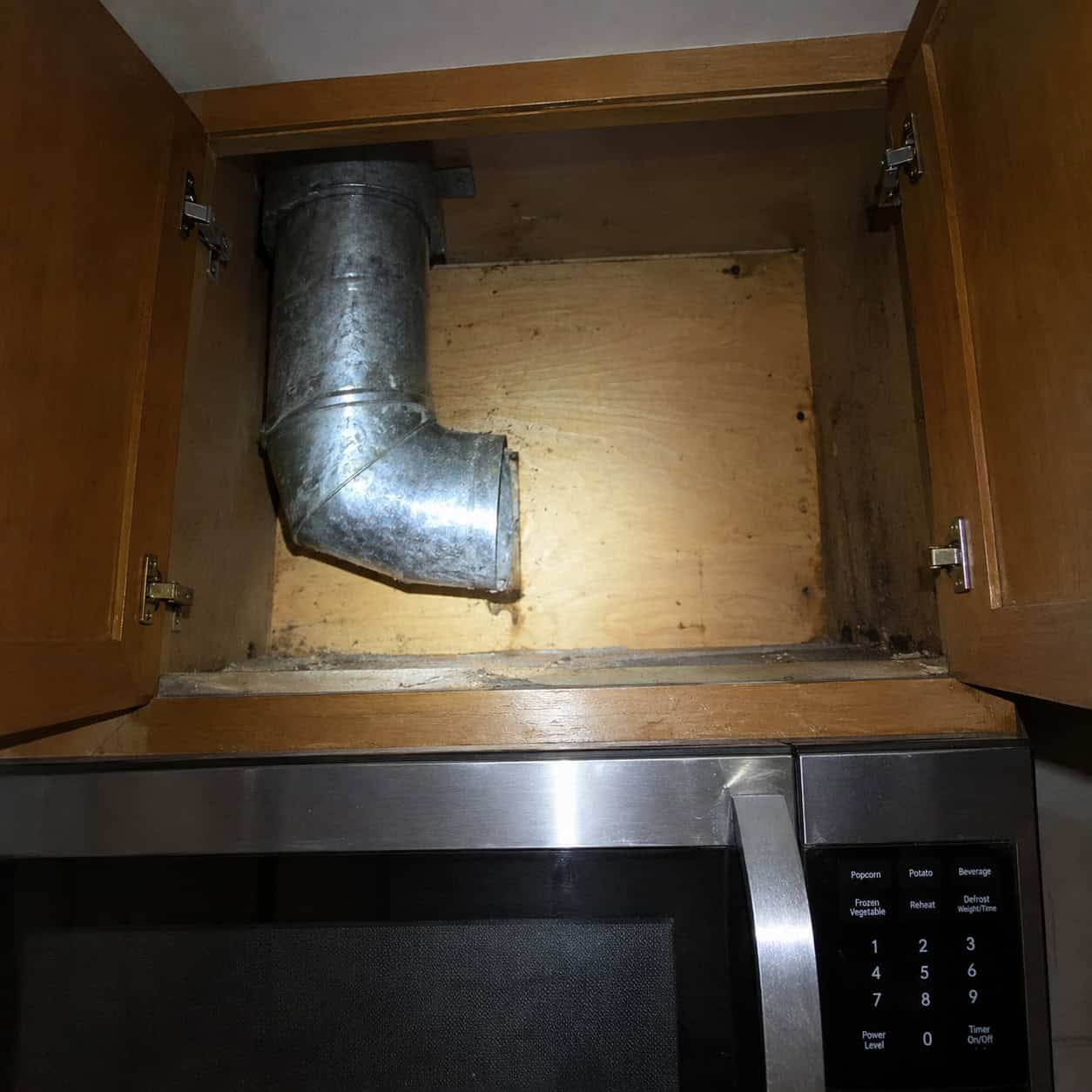 A range hood ducted to nowhere