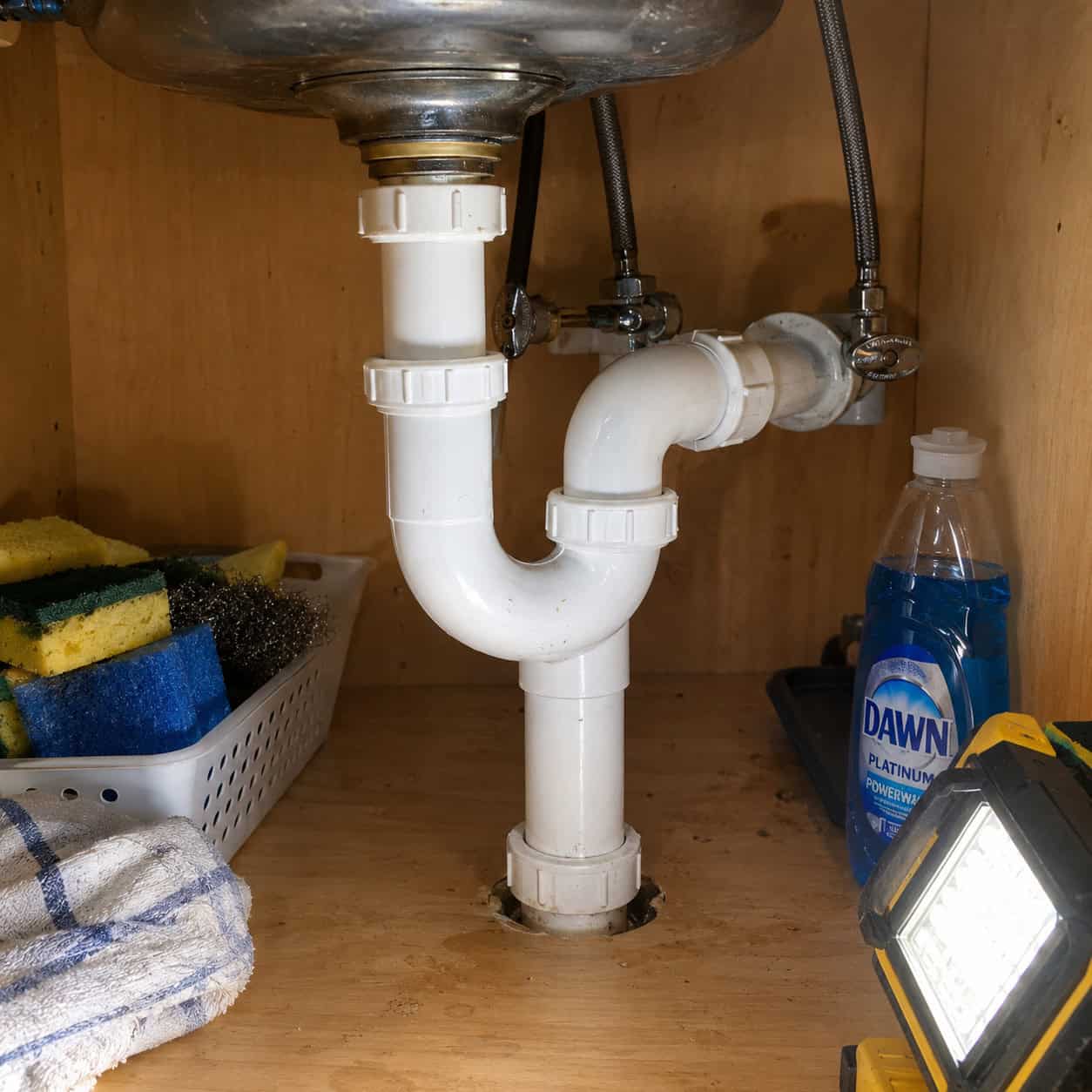 An S-trap under the sink