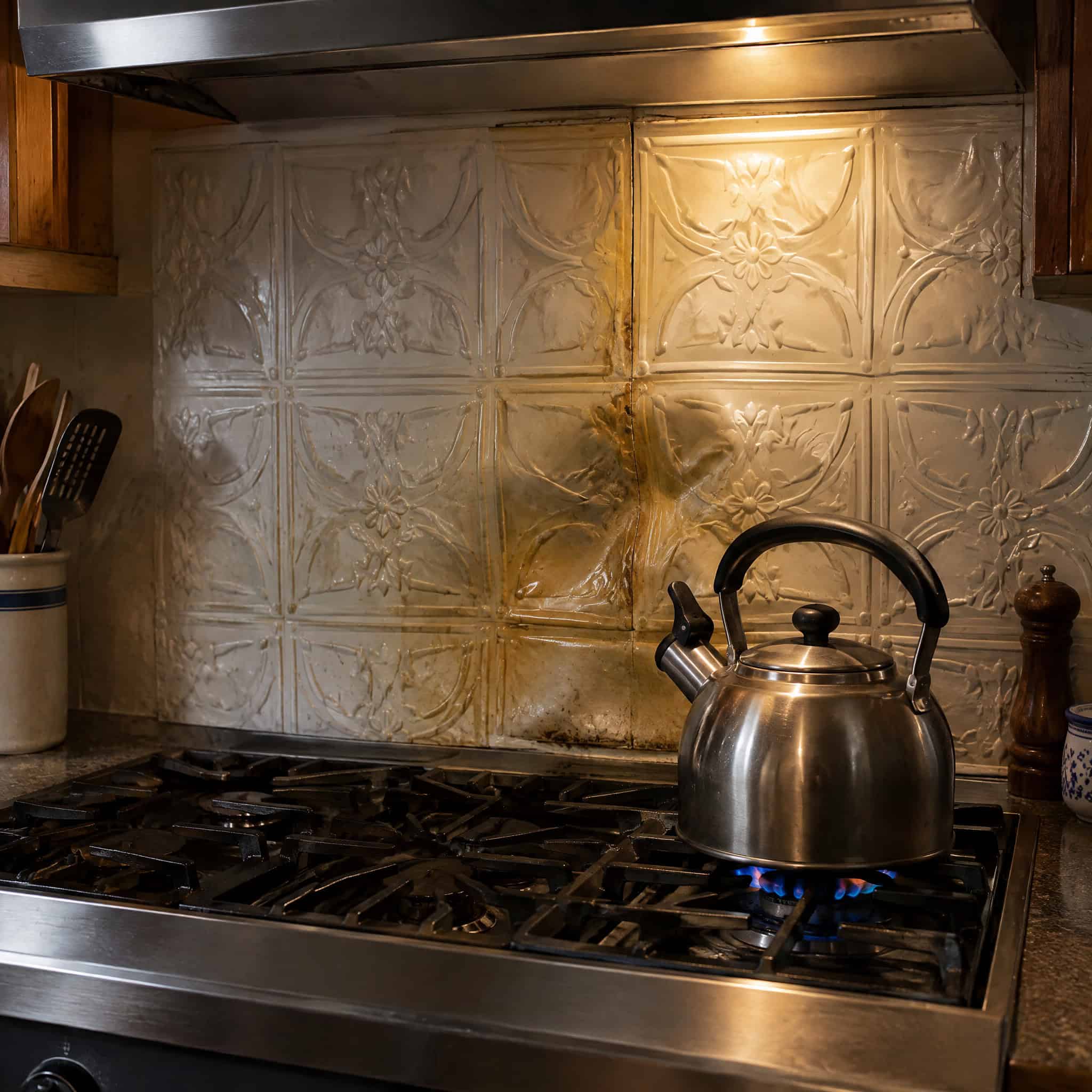 Faux Tin and Thermoplastic Panel Backsplash