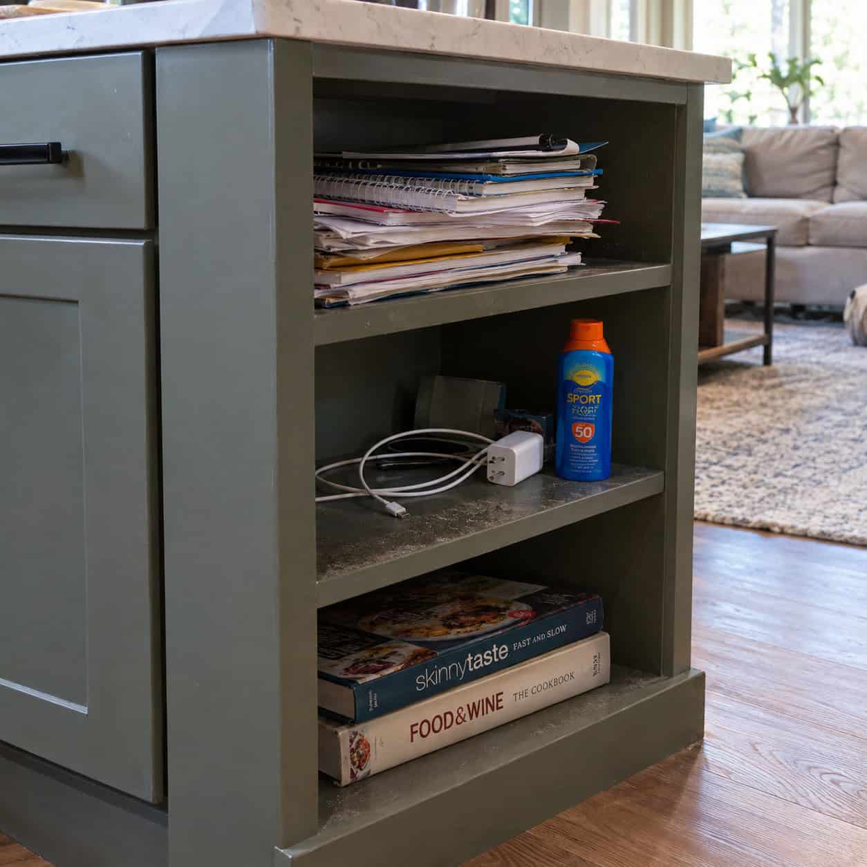 Open Cubbies and Cookbook Shelves on the End