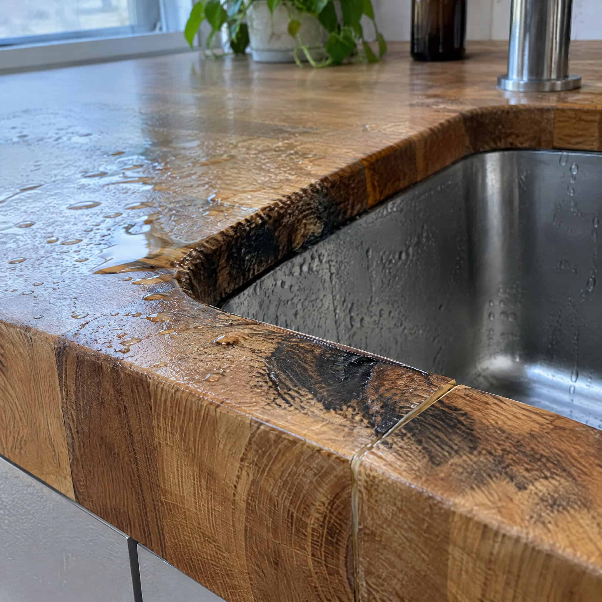 Butcher Block With a Sink Cut Into It
