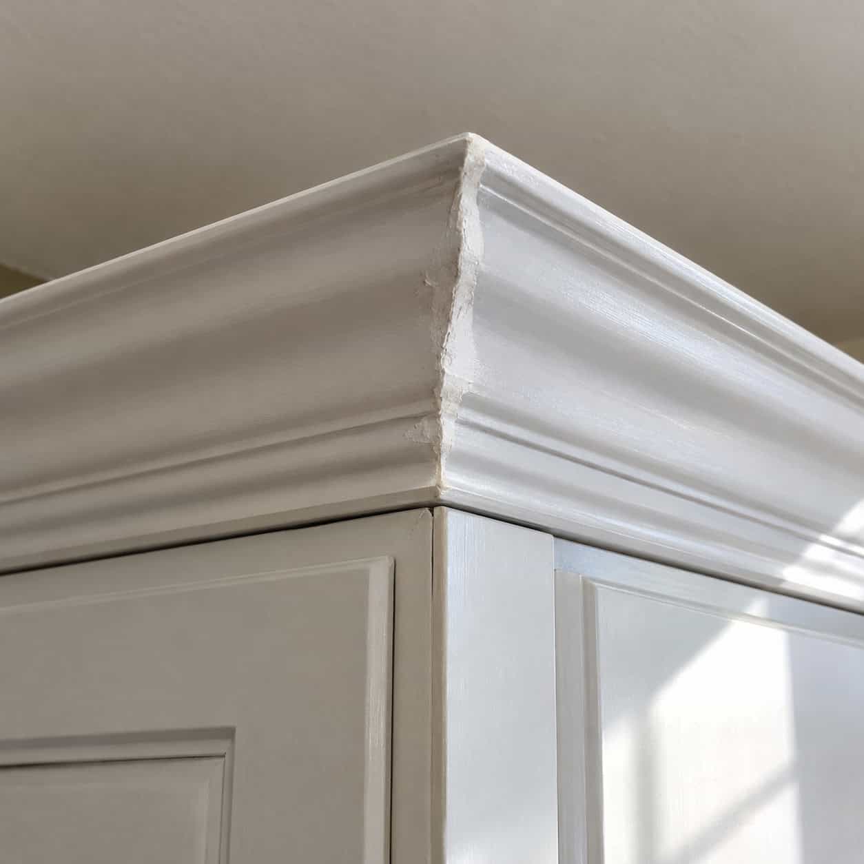 Crown molding miters filled with putty