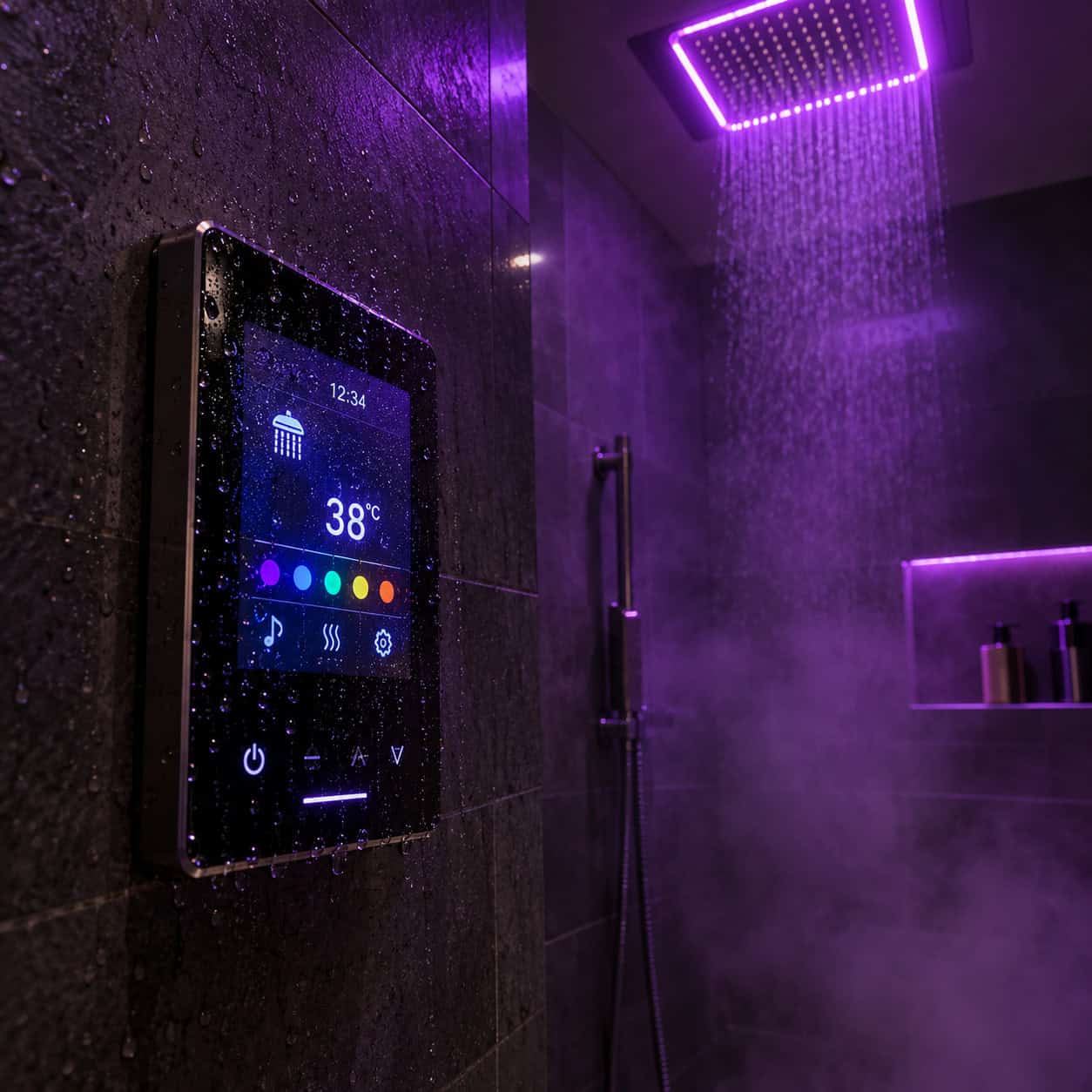 Digital Shower Controls and Chromotherapy Lighting