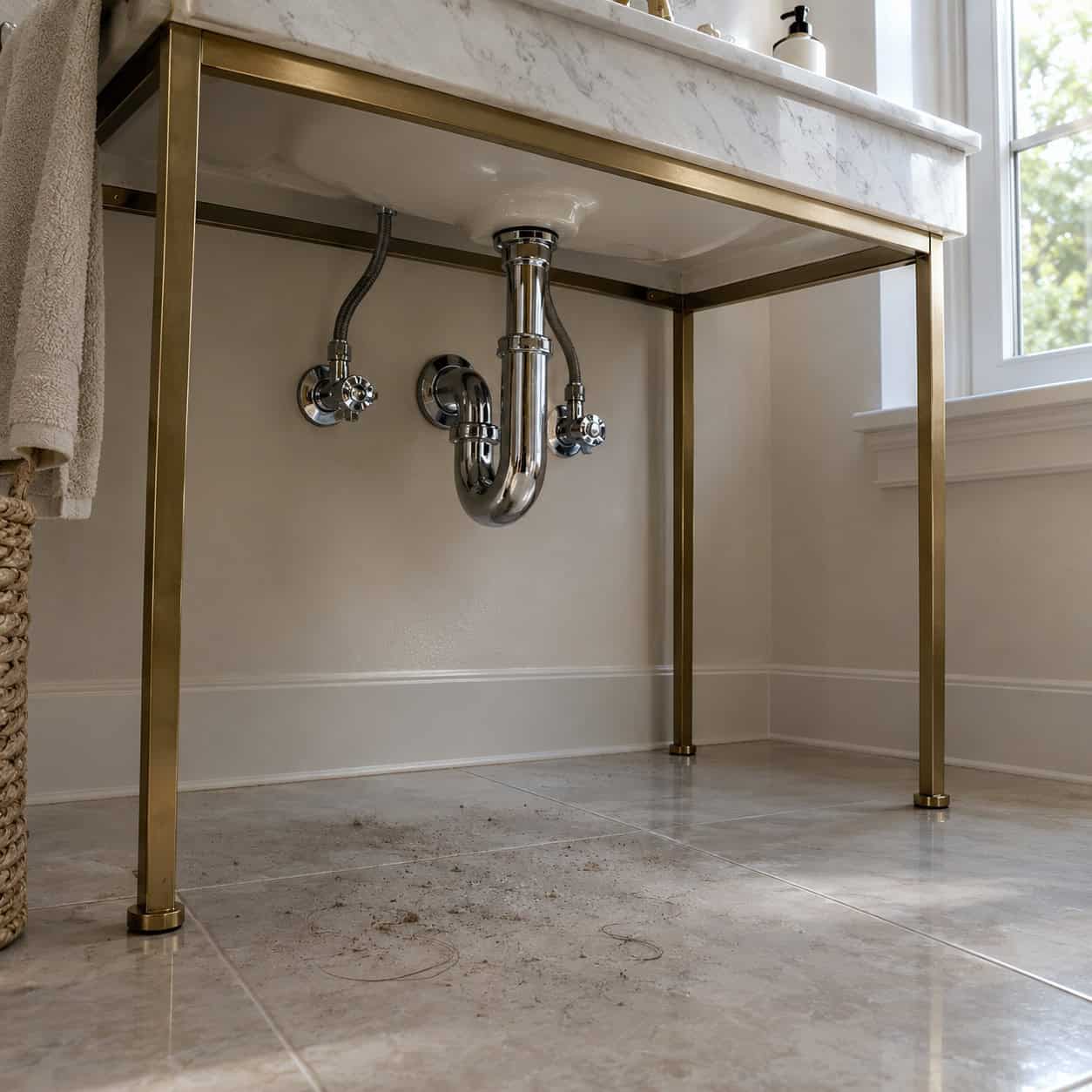 A Console Vanity on Open Metal Legs