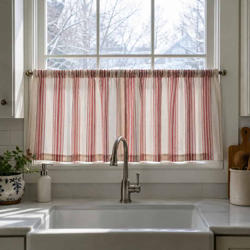 Holiday Cafe Curtains at the Sink Window