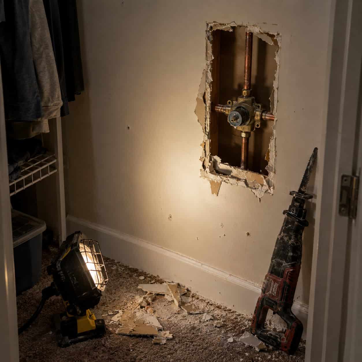 No access panel behind the tub or shower valve