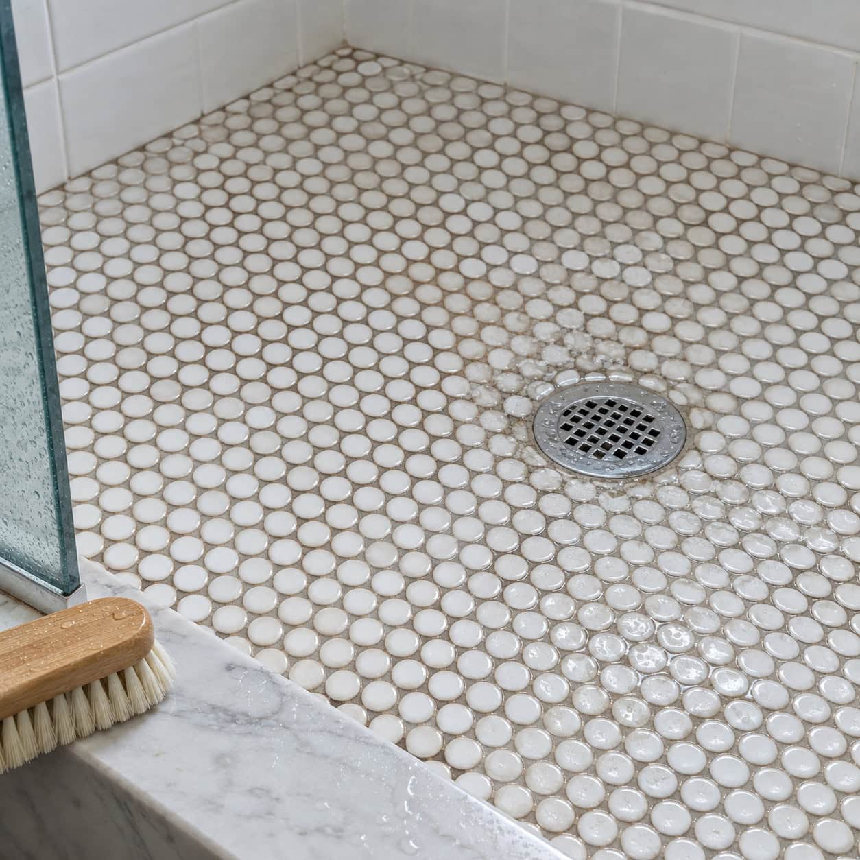 Penny-Round Mosaic Shower Floor