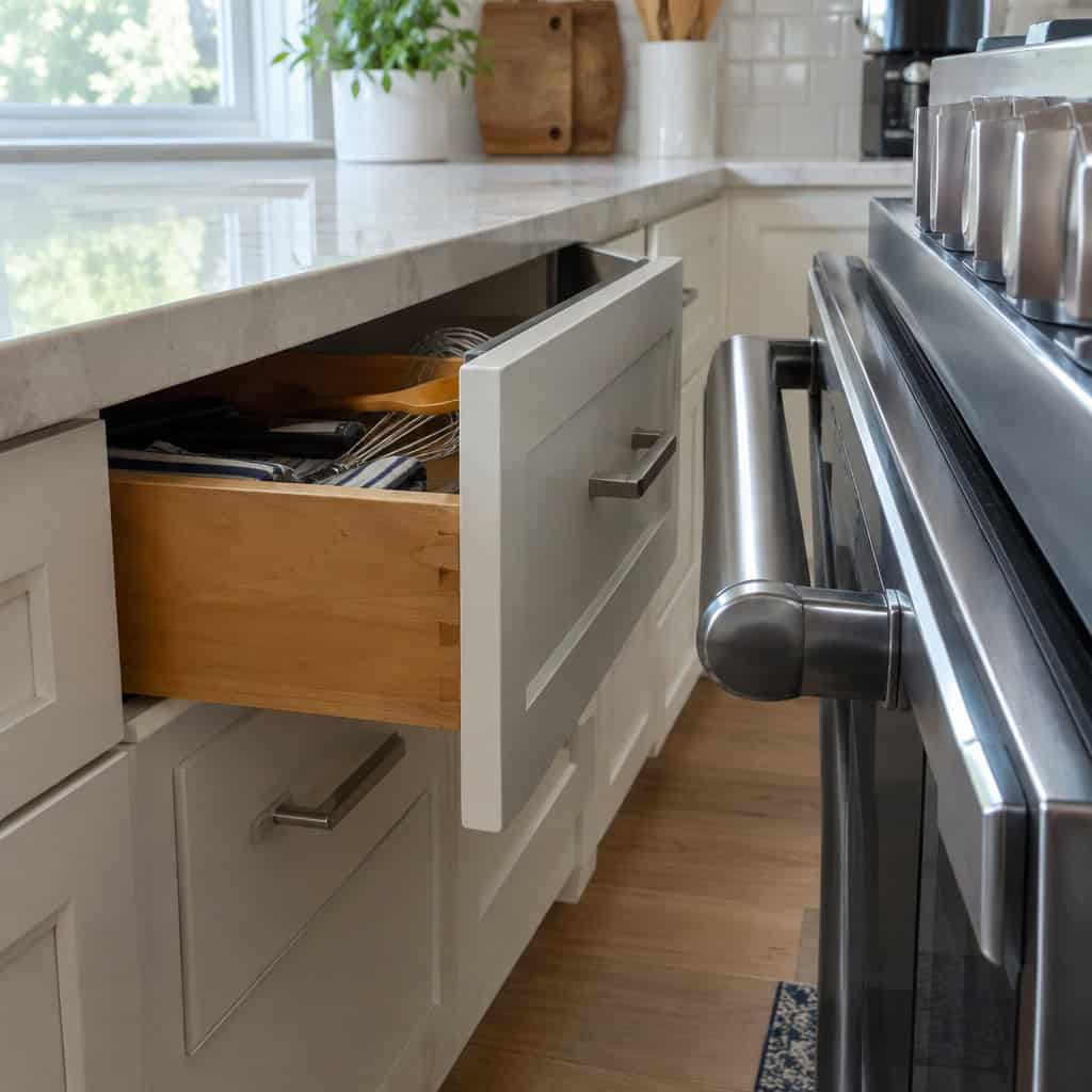 A drawer that hits the oven handle