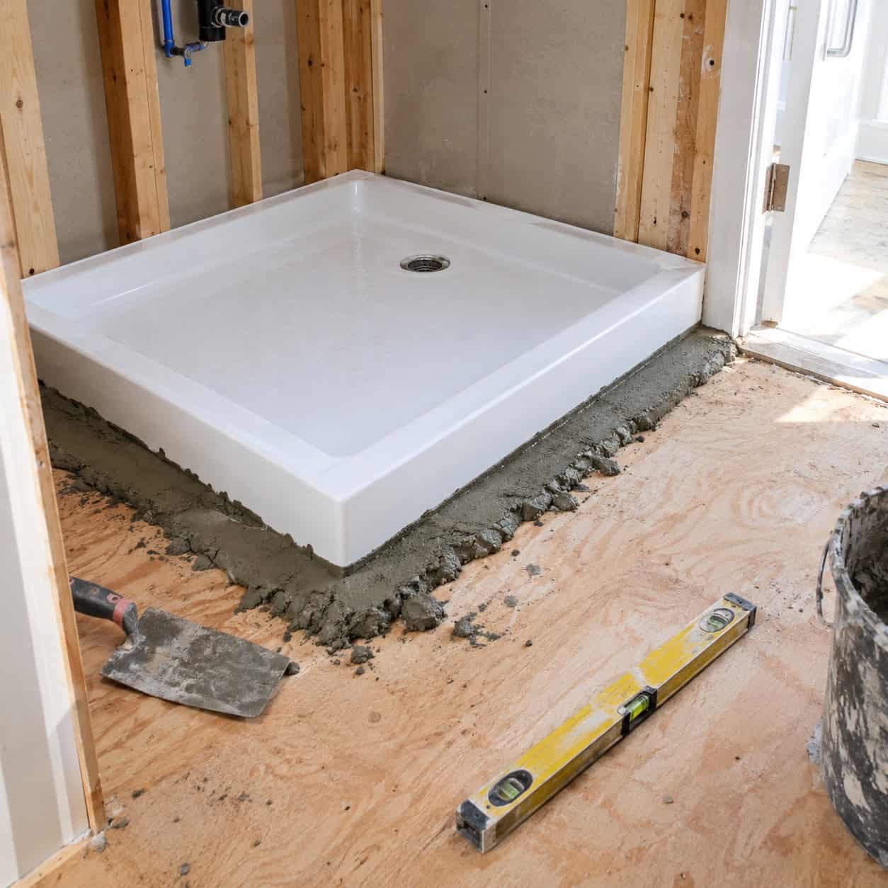 Acrylic Shower Base Set Without a Full Mortar Bed