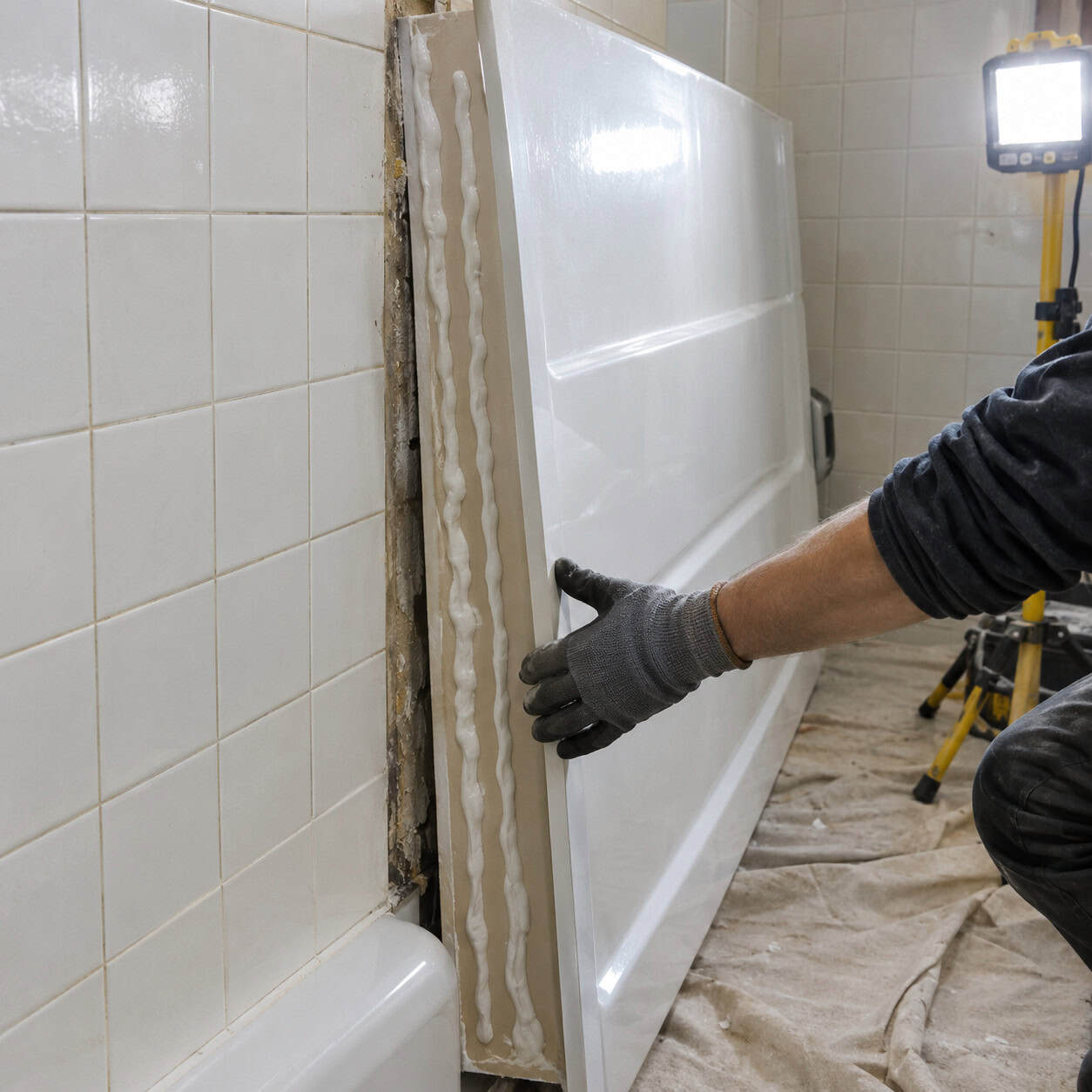 A one-day acrylic liner installed over the old tile